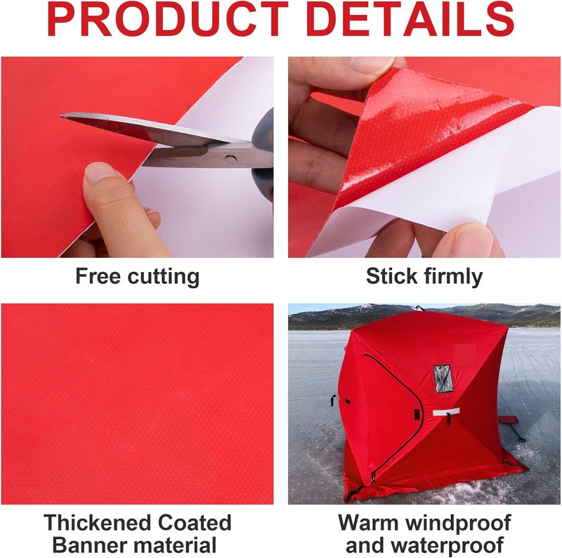 RunNico 4 Pcs 13x13inch Ice Shelter Patch Kit, Self-Adhesive Ice Fish Tent Repair Fabric, Tear-Resistant Ice Fish Shelter Patch Fabric for Covering Tent RV Awning Seams - Image 3